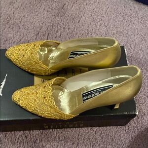 Stuart Weitzman Gold Heels with Intricate Design